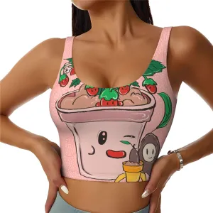 Women's Sports Bra Elastic Sports Vest Yoga Tank Top Tops Shirts Quick Dry Fabric Sunflower seeds and strawberries Pattern X-Large