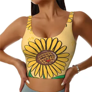 Women's Sports Bra Elastic Sports Vest Yoga Tank Top Tops Shirts Quick Dry Fabric Sunflower seeds and sunflowers Pattern Large