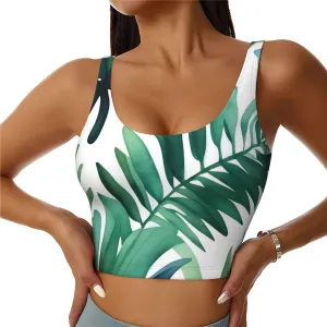 Women's Sports Bra Elastic Sports Vest Yoga Tank Top Tops Shirts Quick Dry Fabric Tropical Palm Tree Leaves Watercolor Pattern Large