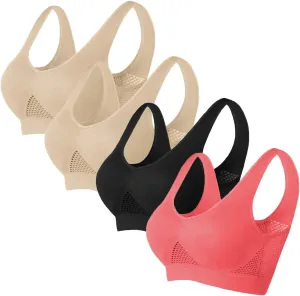 Womens Sports Bras Multipack Yoga Bra Seamless Stretchy Active Tank Bras Mesh Hole Breathable Cool Liftup Air Bra