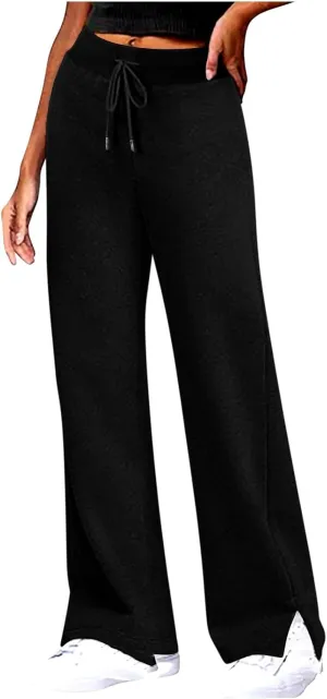 Women's Straight Leg Sweatpants High Wasited Side Slit Athletic Pants Workout Jogger Sweat Yoga Pants with Pockets