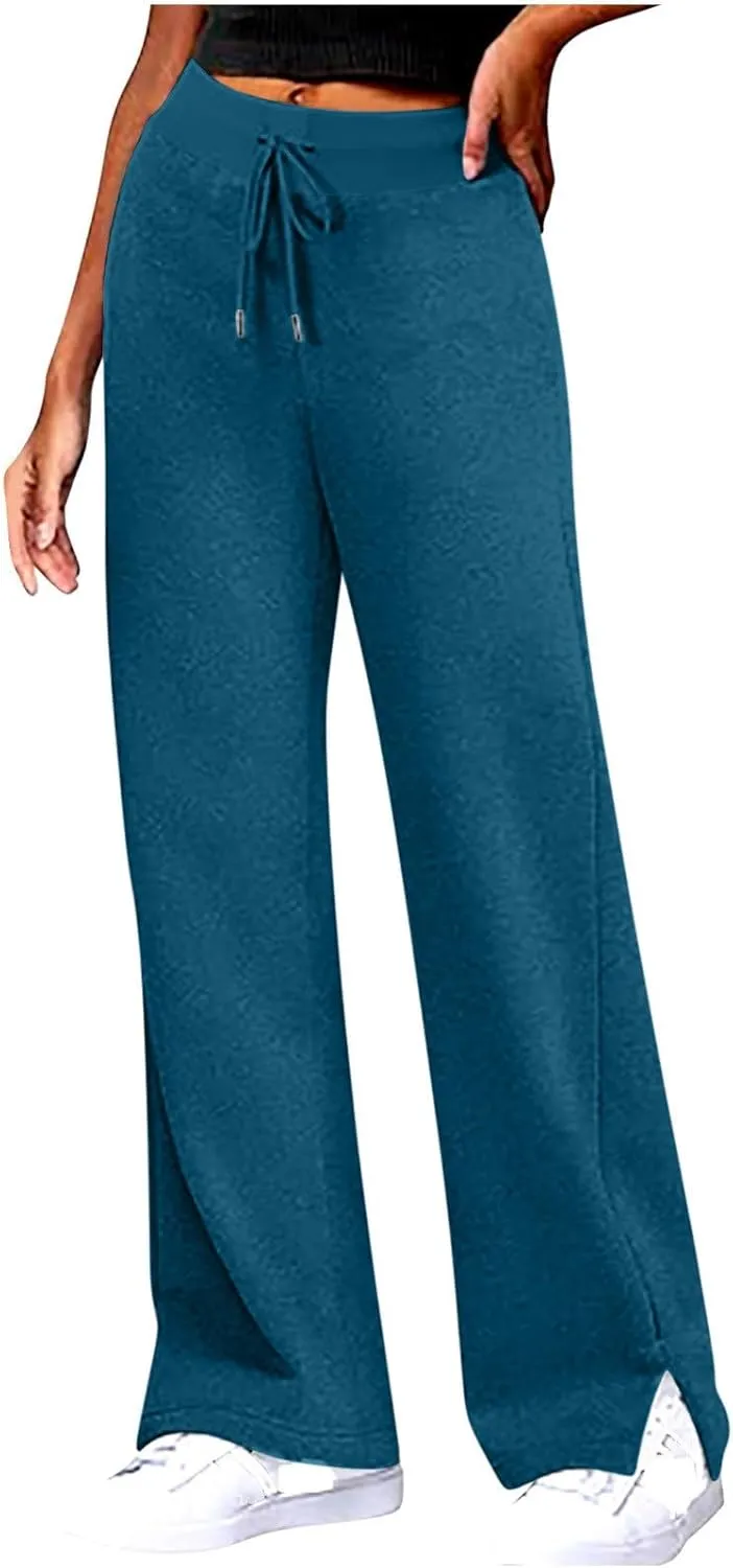 Women's Straight Leg Sweatpants High Wasited Side Slit Athletic Pants Workout Jogger Sweat Yoga Pants with Pockets