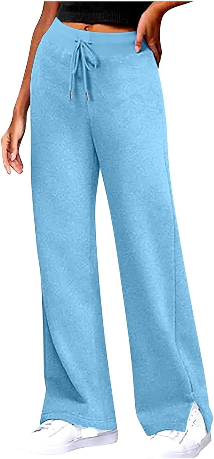 Women's Straight Leg Sweatpants High Wasited Side Slit Athletic Pants Workout Jogger Sweat Yoga Pants with Pockets