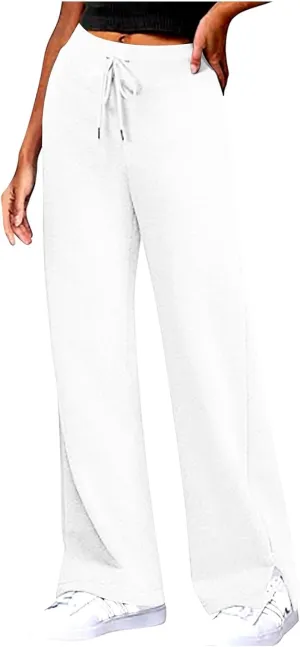 Women's Straight Leg Sweatpants High Wasited Side Slit Athletic Pants Workout Jogger Sweat Yoga Pants with Pockets