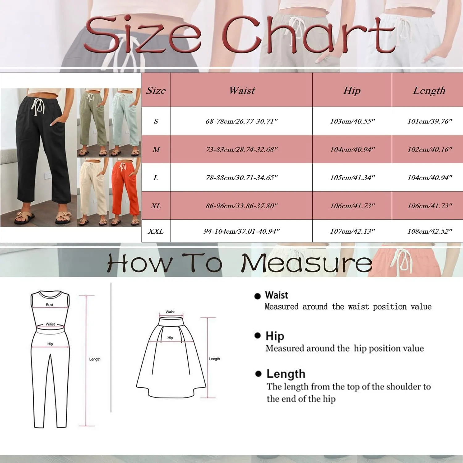 Womens Summer Linen Cropped Pants Elastic High Waisted Drawstring Casual Trousers Lightweight Wide Leg Straight-Leg Slacks