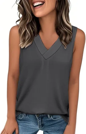 Women's Summer Tank Tops Basic 2025 Vacation Sleeveless V Neck Loose T-Shirts Beach Outfits Clothes