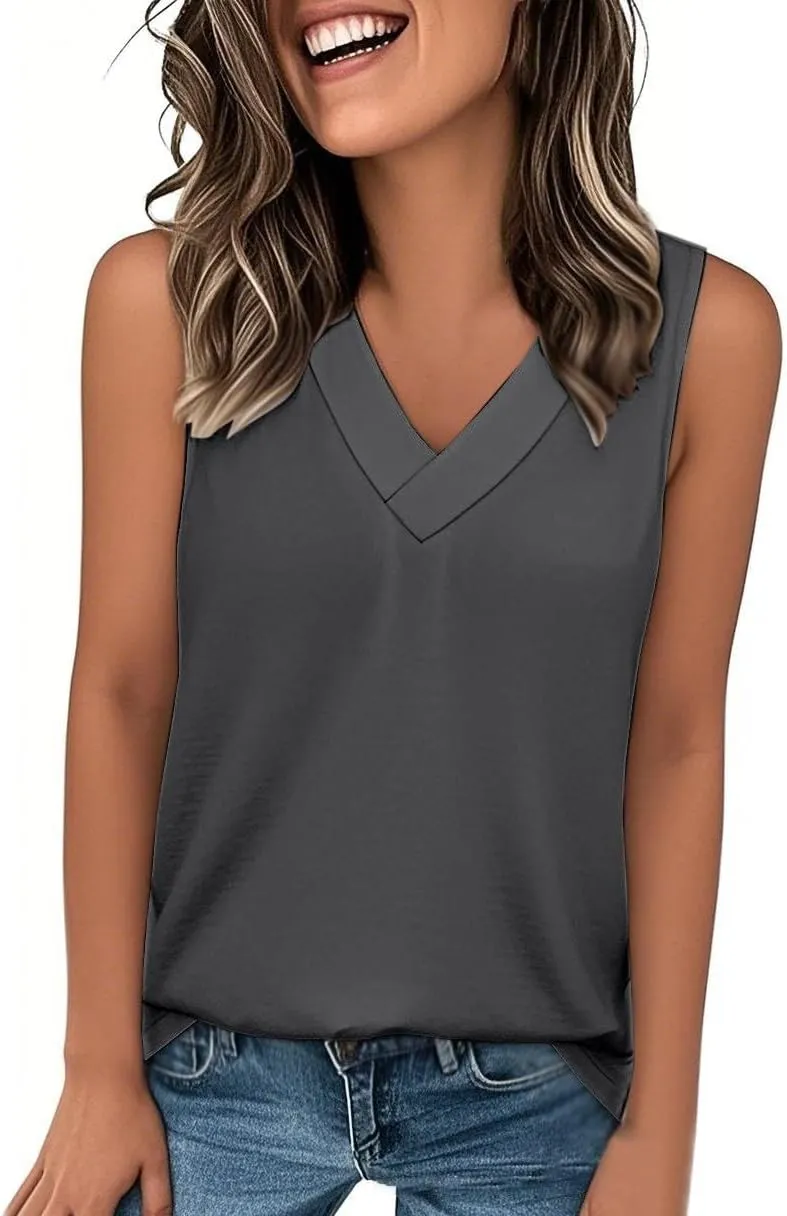 Women's Summer Tank Tops Basic 2025 Vacation Sleeveless V Neck Loose T-Shirts Beach Outfits Clothes