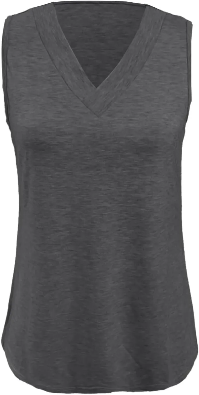 Women's Summer Tank Tops Basic 2025 Vacation Sleeveless V Neck Loose T-Shirts Beach Outfits Clothes