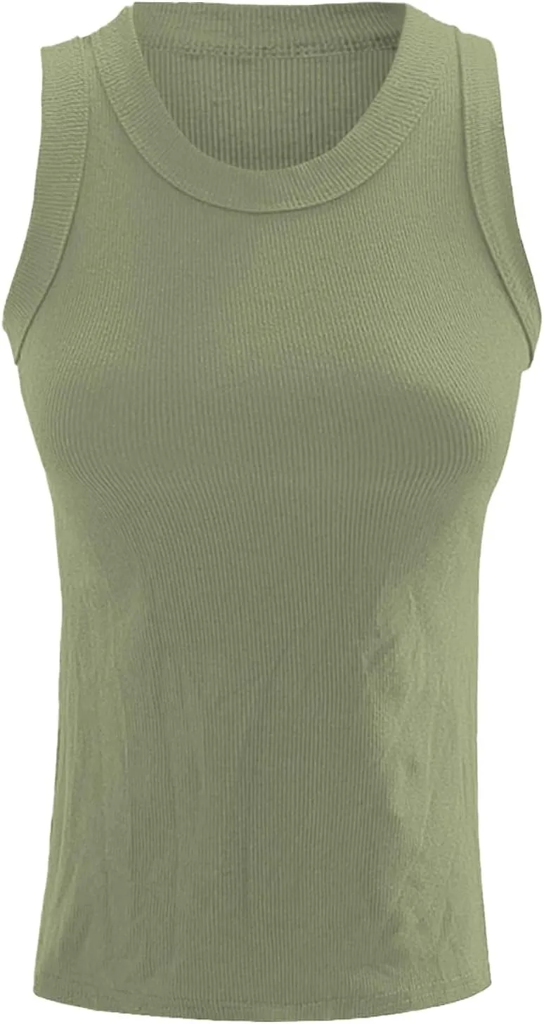 Womens Summer Tank Tops Sleeveless Racerback High Neck Casual Basic Top Slim Fit Summer Quick Dry Gym Workout Tshirts