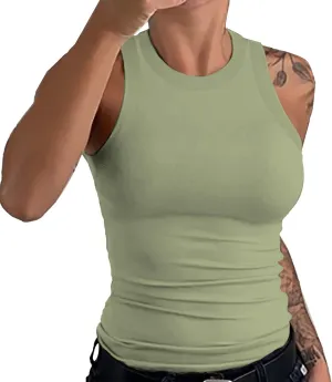 Womens Summer Tank Tops Sleeveless Racerback High Neck Casual Basic Top Slim Fit Summer Quick Dry Gym Workout Tshirts