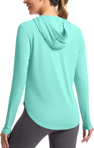 Womens Sun Protection Shirt UPF 50  Long Sleeve Hoodie UV SPF T-Shirts Rash Guard Hiking Quick Dry Outdoor