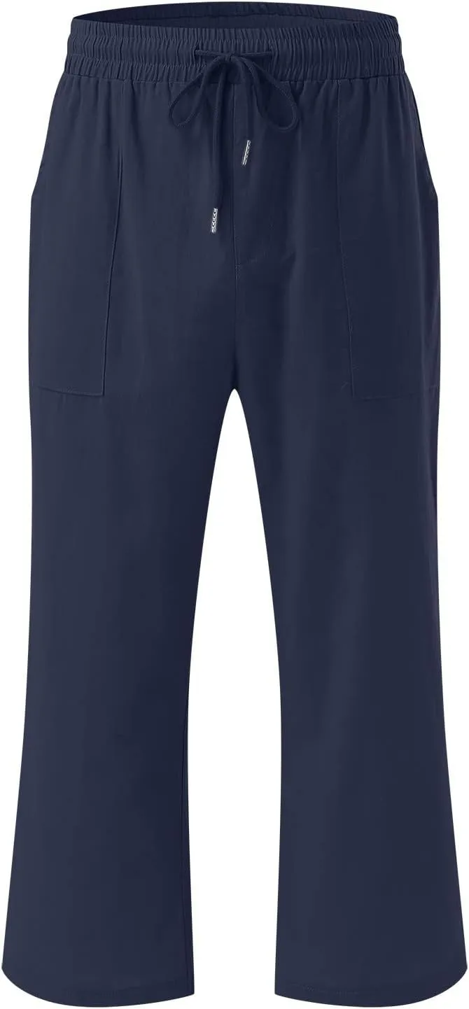 Womens Wide Leg Linen Pants Dressy Casual High Waist Palazzo Pant Button Up Loose Flowy Trouser with Pockets