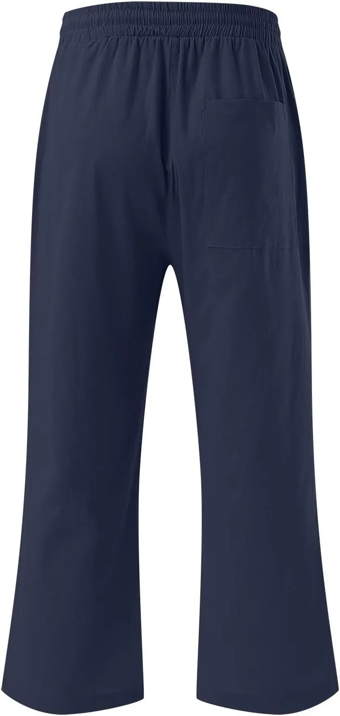 Womens Wide Leg Linen Pants Dressy Casual High Waist Palazzo Pant Button Up Loose Flowy Trouser with Pockets