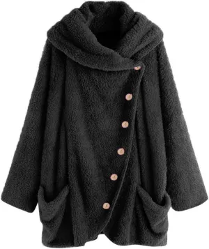 Womens Winter Fuzzy Fleece Jacket Hem Plus Size Hoodie Top Sweater Blouse Hooded Coats Fur Coats for