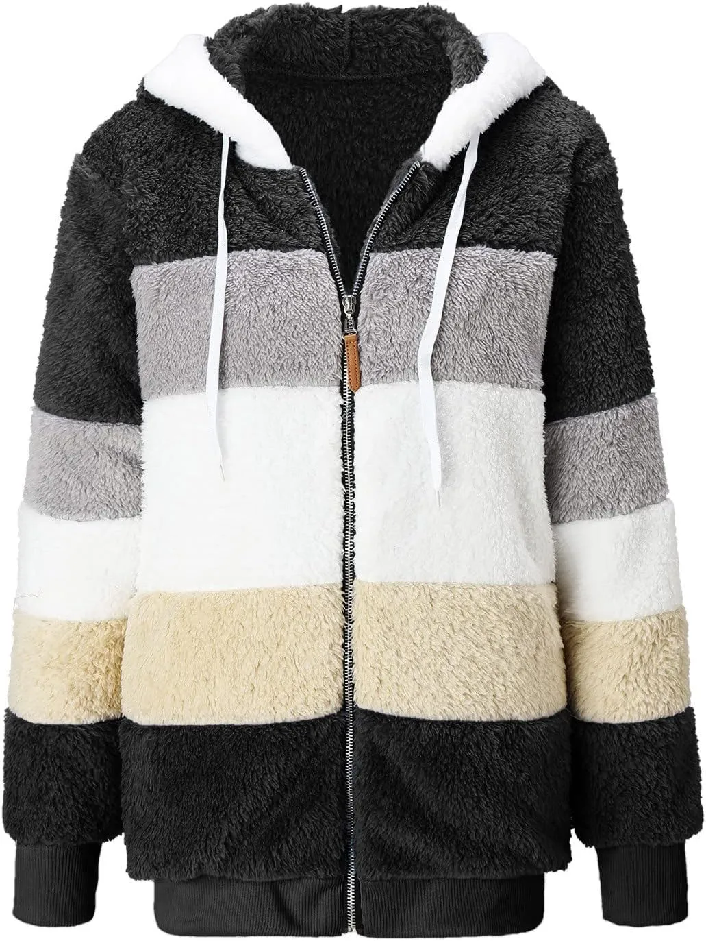 Womens Winter Jacket Coats Pockets Cute Hooded Pullover Sweatershirt Solid Artificial Wool Thermal Sweatshirt Long