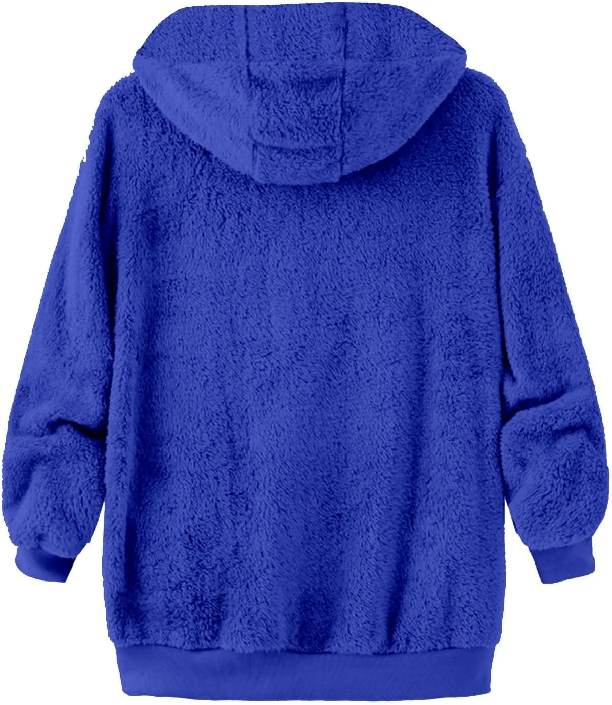 Womens Winter Jacket Coats Pockets Cute Hooded Pullover Sweatershirt Solid Artificial Wool Thermal Sweatshirt Long