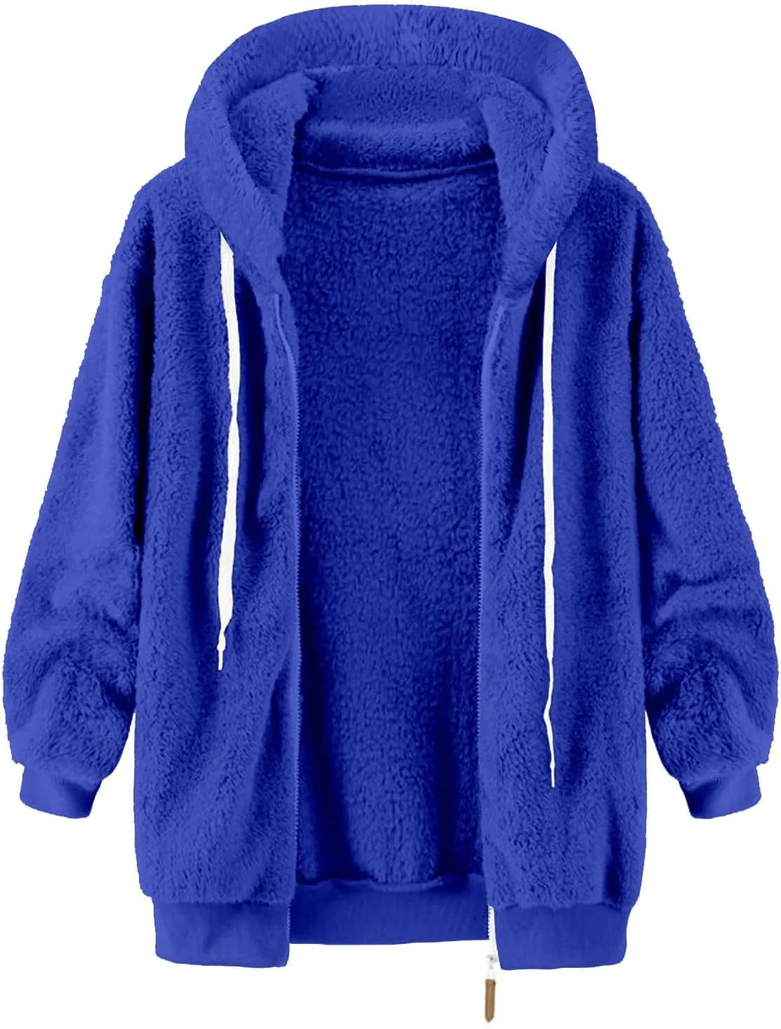 Womens Winter Jacket Coats Pockets Cute Hooded Pullover Sweatershirt Solid Artificial Wool Thermal Sweatshirt Long