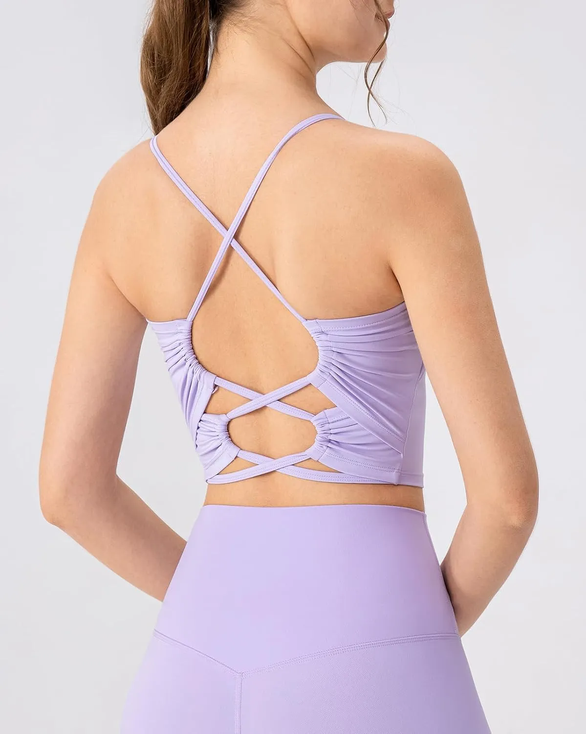 Women's Workout Gym Tank Tops Yoga Sports Vest Backless Strappy Padded Gym Sports Camisole Top with Built in Bra
