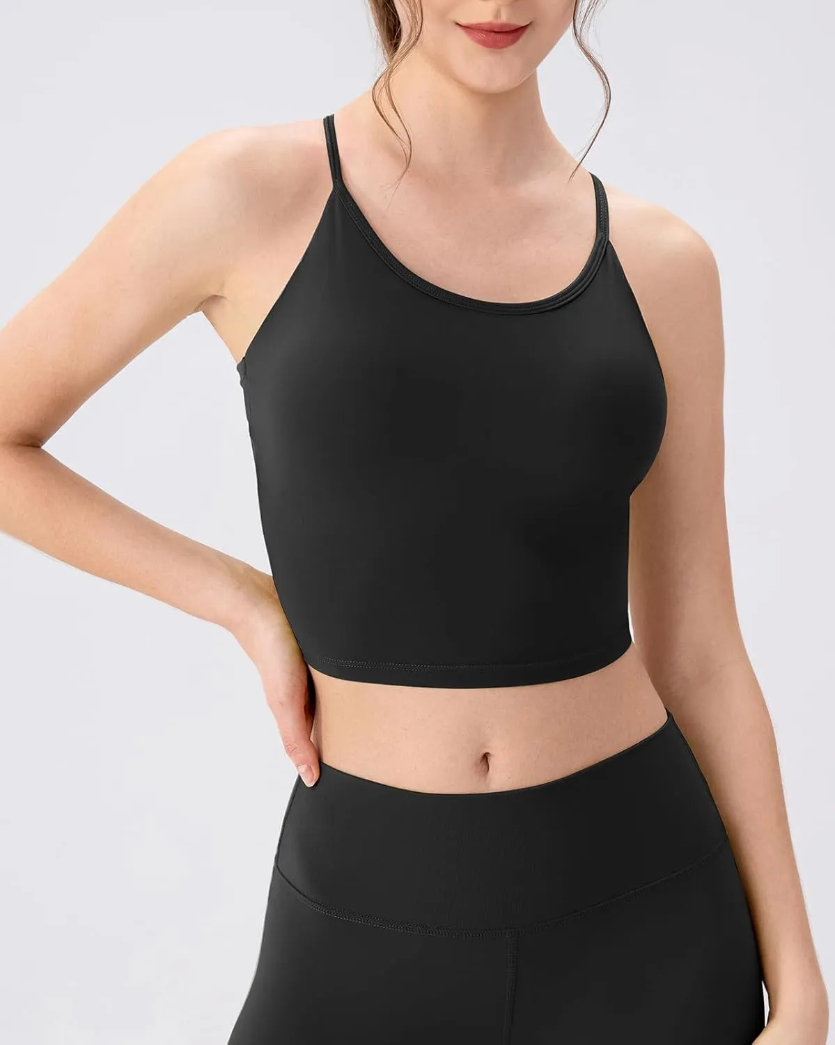 Women's Workout Gym Tank Tops Yoga Sports Vest Backless Strappy Padded Gym Sports Camisole Top with Built in Bra