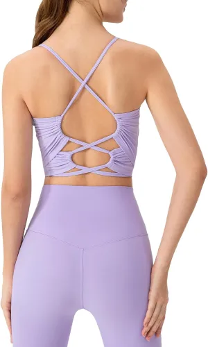 Women's Workout Gym Tank Tops Yoga Sports Vest Backless Strappy Padded Gym Sports Camisole Top with Built in Bra