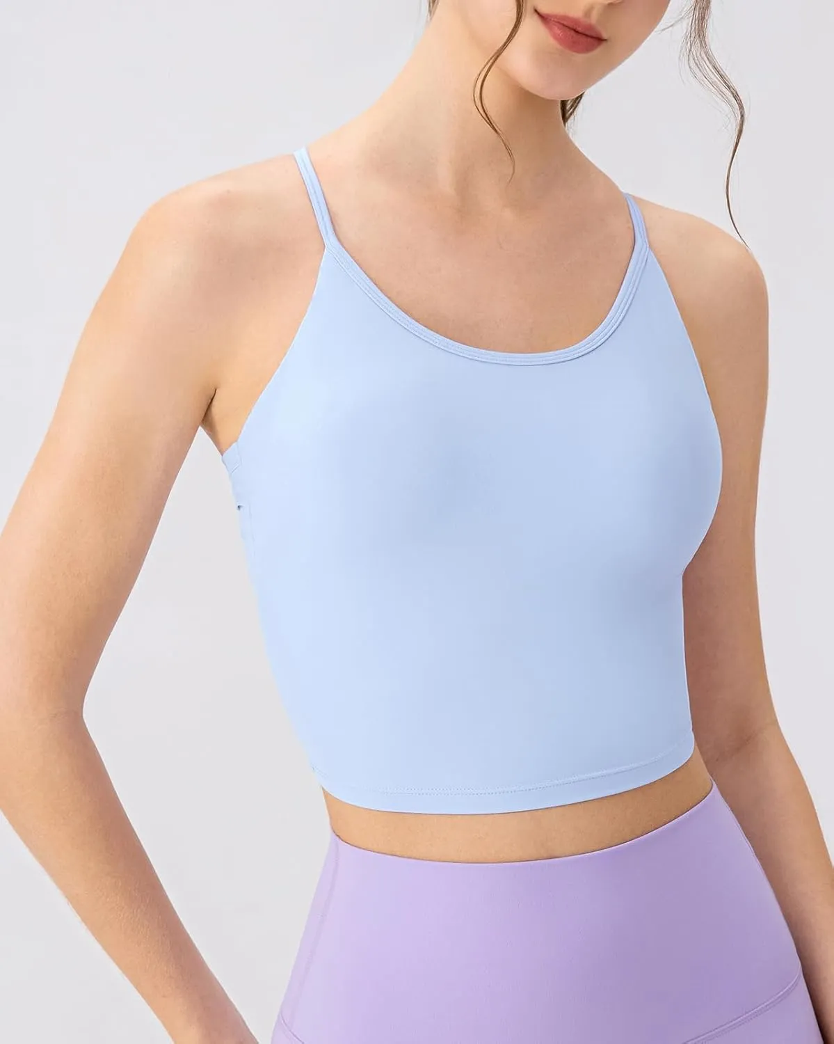 Women's Workout Gym Tank Tops Yoga Sports Vest Backless Strappy Padded Gym Sports Camisole Top with Built in Bra