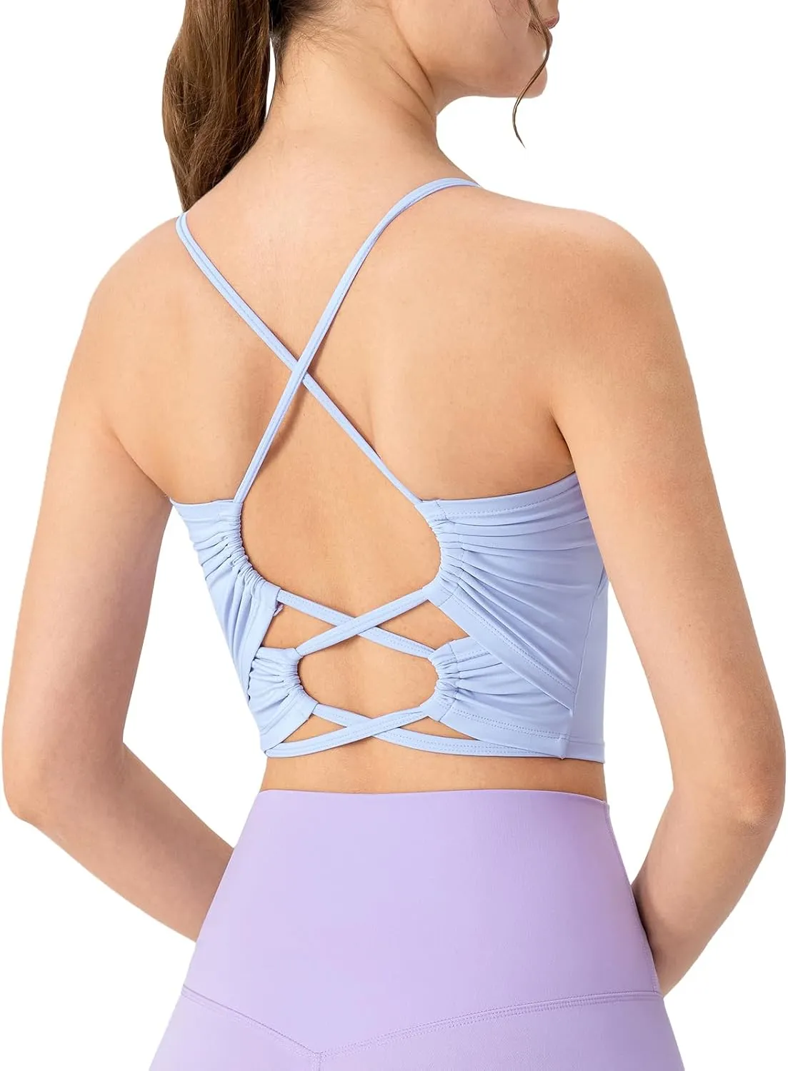 Women's Workout Gym Tank Tops Yoga Sports Vest Backless Strappy Padded Gym Sports Camisole Top with Built in Bra