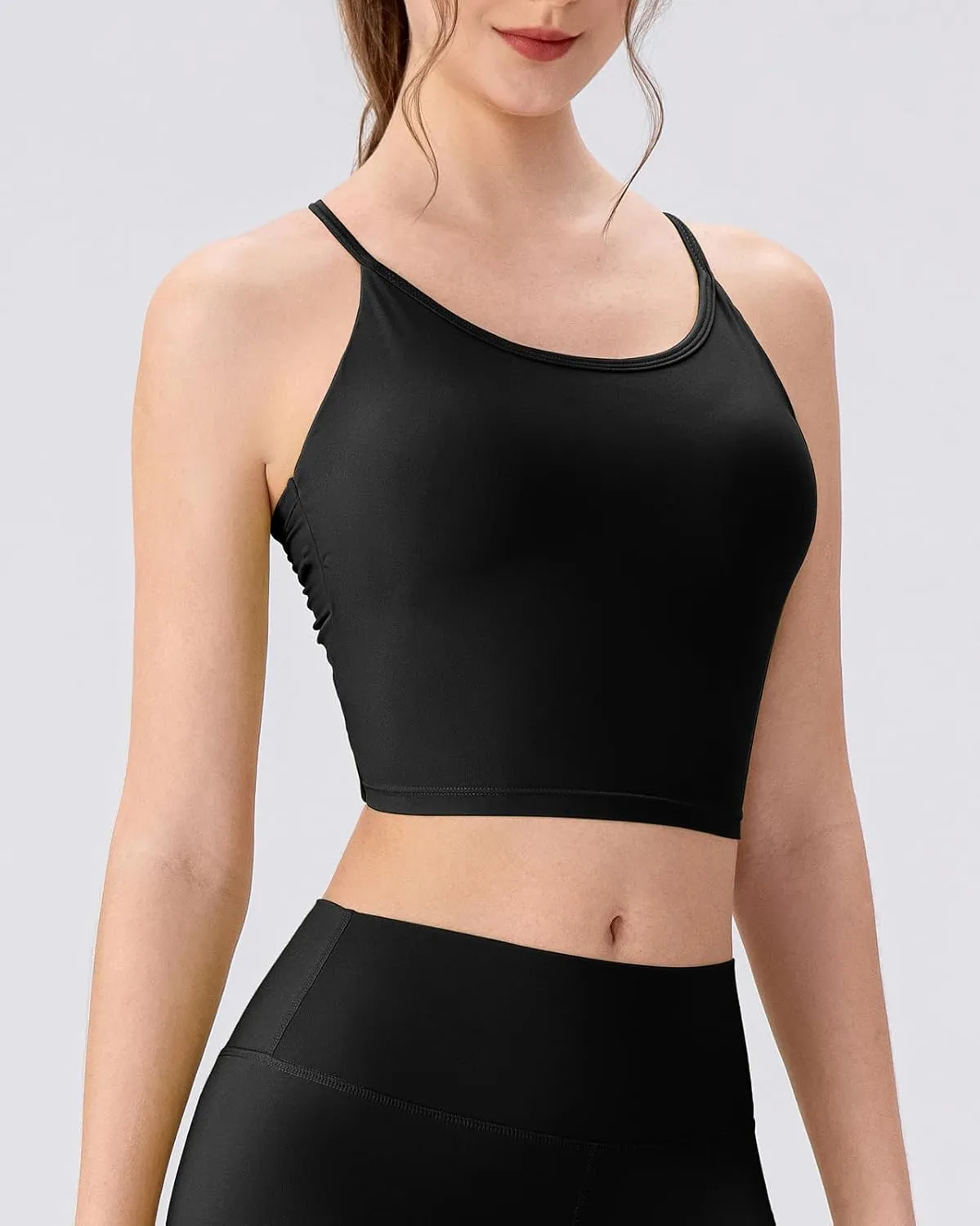 Women's Workout Gym Tank Tops Yoga Sports Vest Backless Strappy Padded Gym Sports Camisole Top with Built in Bra