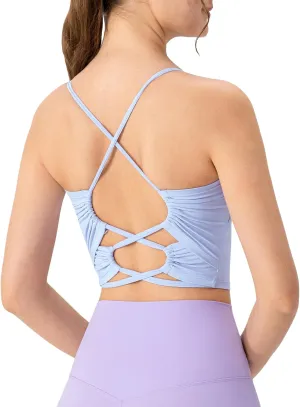 Women's Workout Gym Tank Tops Yoga Sports Vest Backless Strappy Padded Gym Sports Camisole Top with Built in Bra