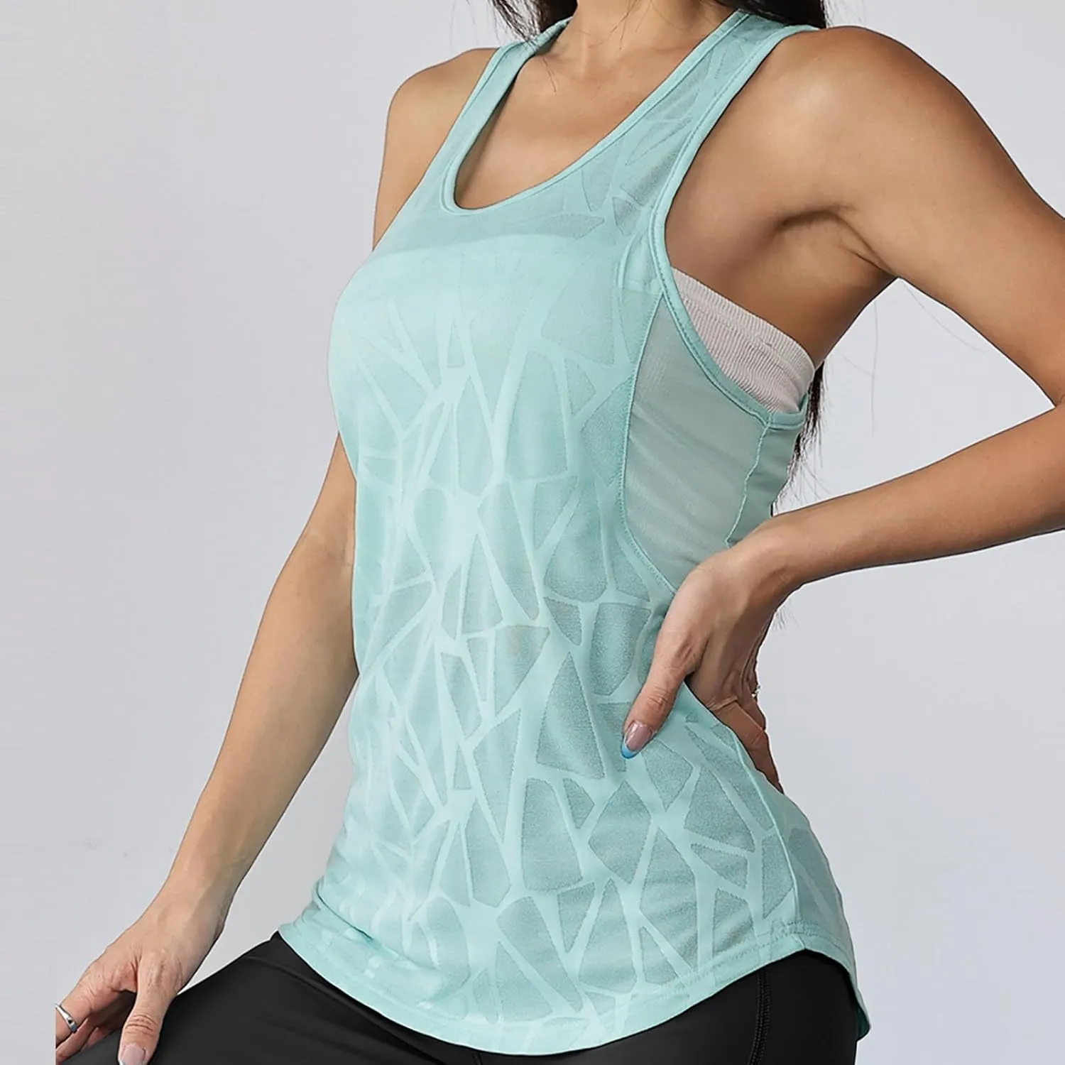 Women's Workout Tank Top Sleeveless Crewneck Outdoor Athletic Yoga Tops Summer Mesh Quick Dry Gym Running Basic Shirts