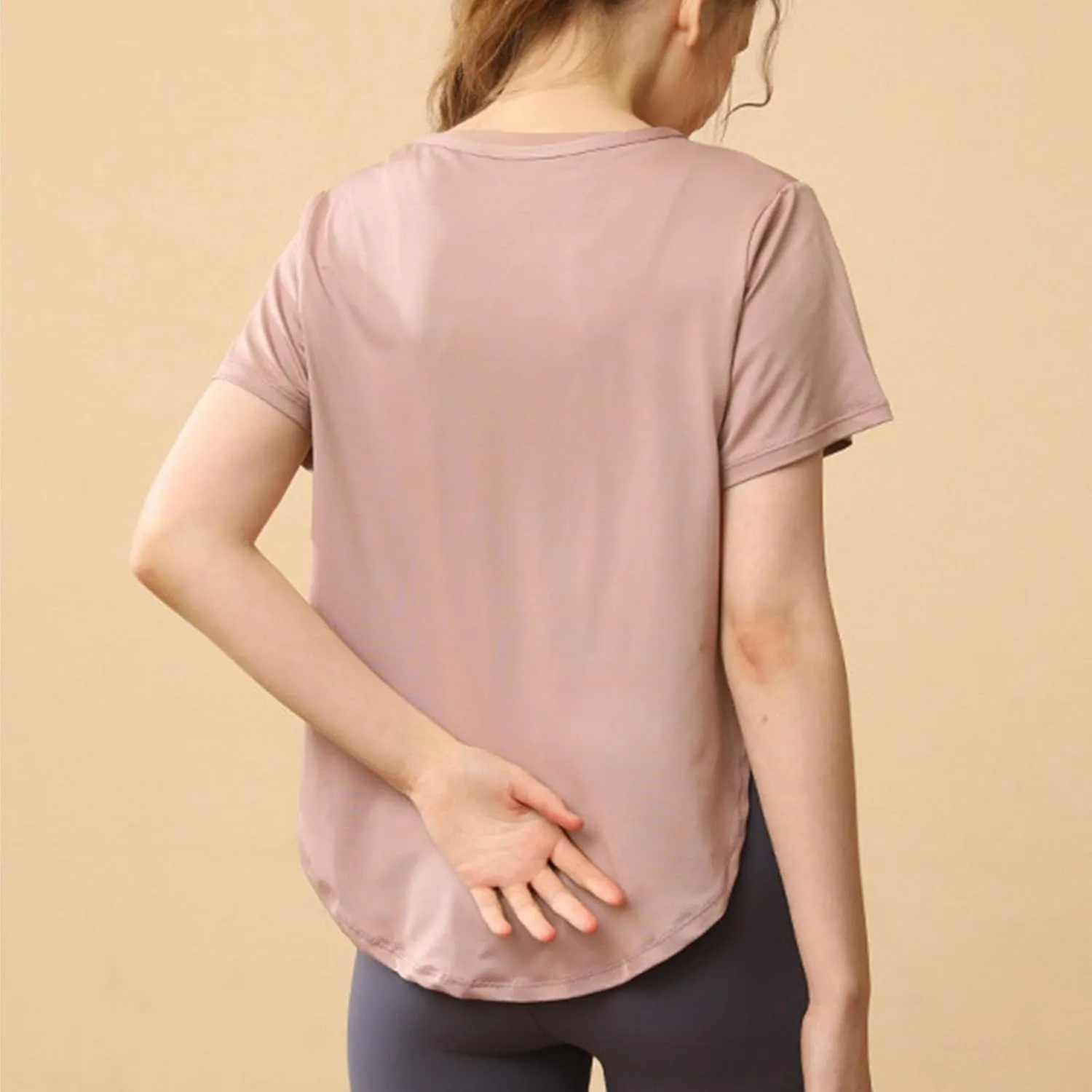 Women's Workout Tops Athletic Shirts Cropped Short Sleeve Side Slit Running Gym Quick Dry Sun Protection Tee T Shirt