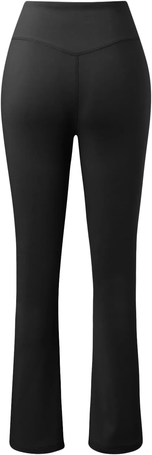 Womens Yoga Pants with Pockets Crossover High Waist Flare Leggings Tummy Control Yoga Leggings Wide Leg Dress Pants