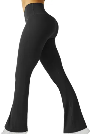Womens Yoga Pants with Pockets Crossover High Waist Flare Leggings Tummy Control Yoga Leggings Wide Leg Dress Pants