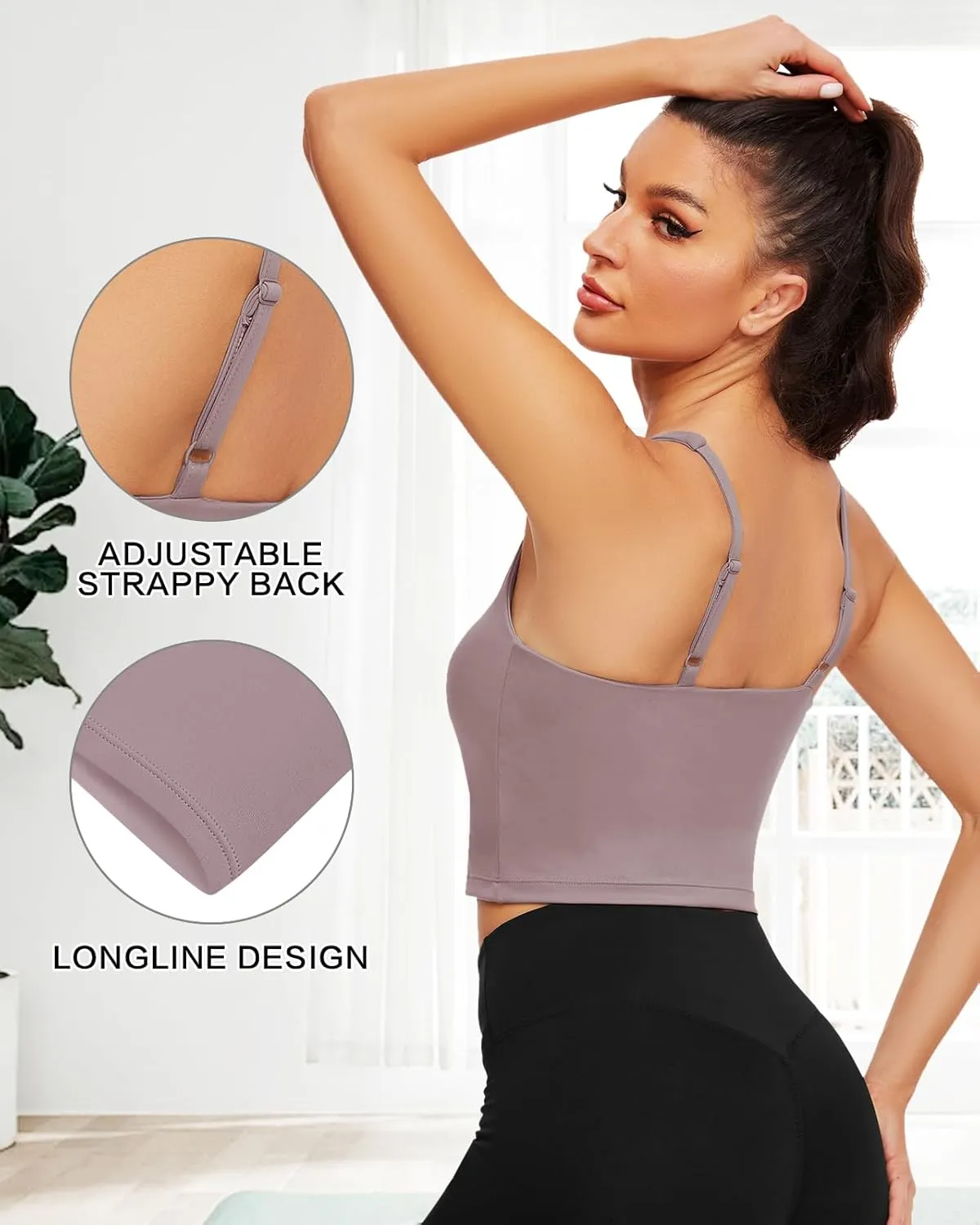 WOWENY Workout Padded Yoga Tank Tops Built-in Bra Longline Sport Bra for Women Square Neck Crop Top