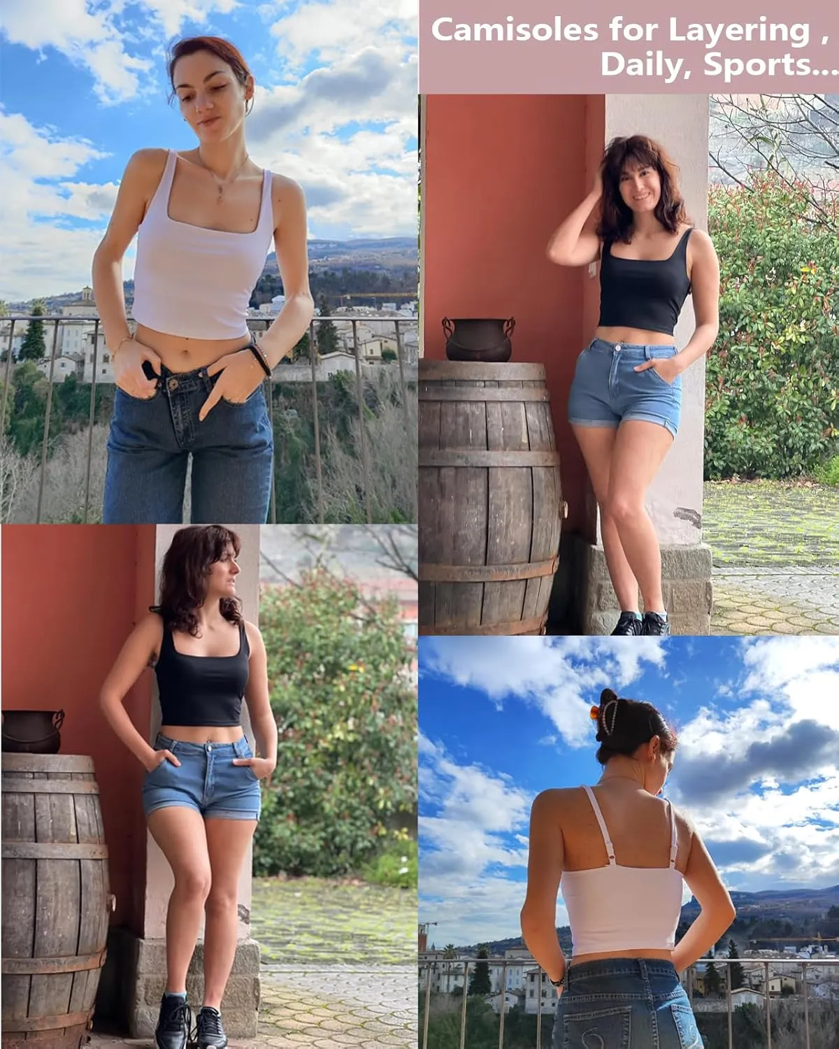 WOWENY Workout Padded Yoga Tank Tops Built-in Bra Longline Sport Bra for Women Square Neck Crop Top