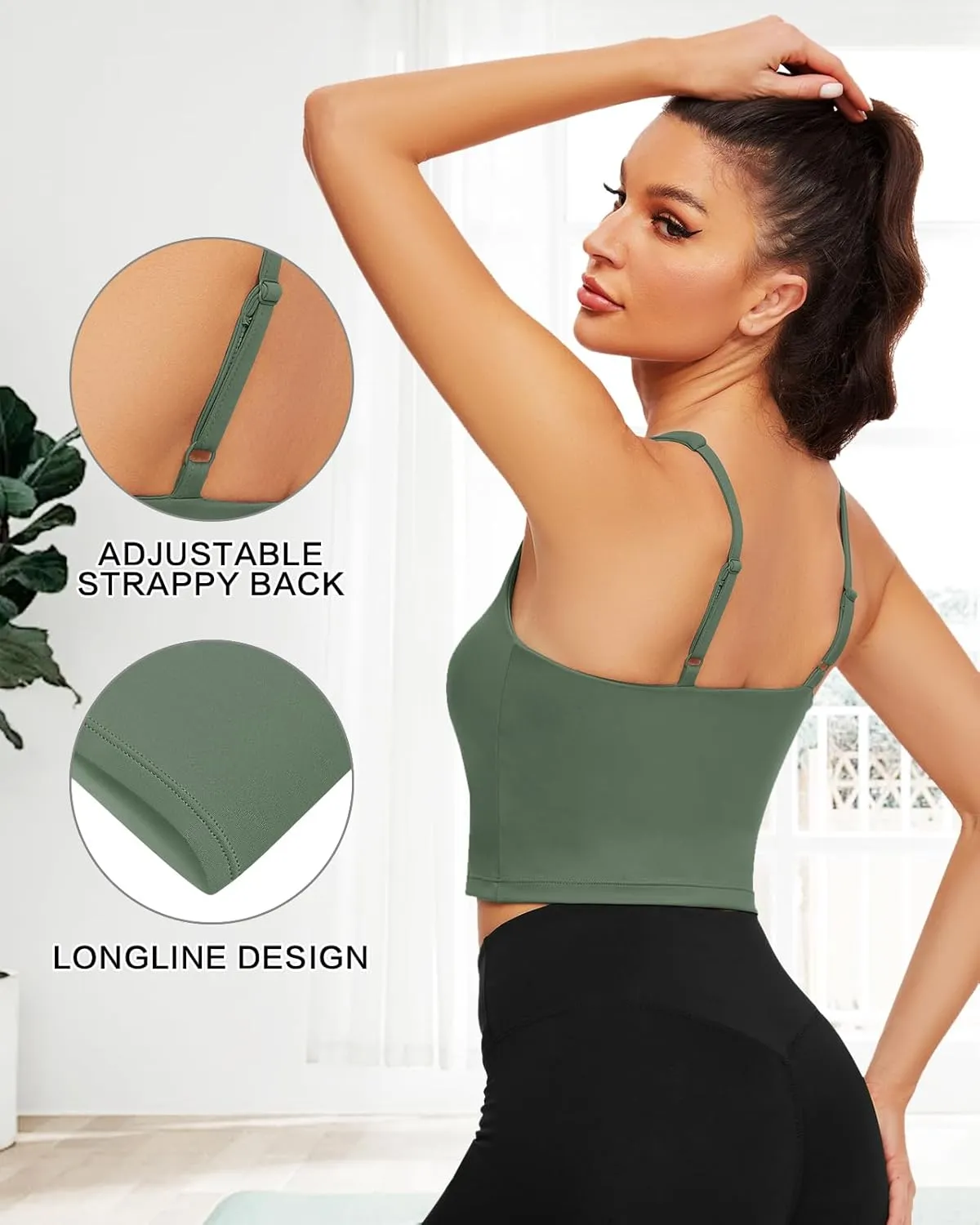 WOWENY Workout Padded Yoga Tank Tops Built-in Bra Longline Sport Bra for Women Square Neck Crop Top