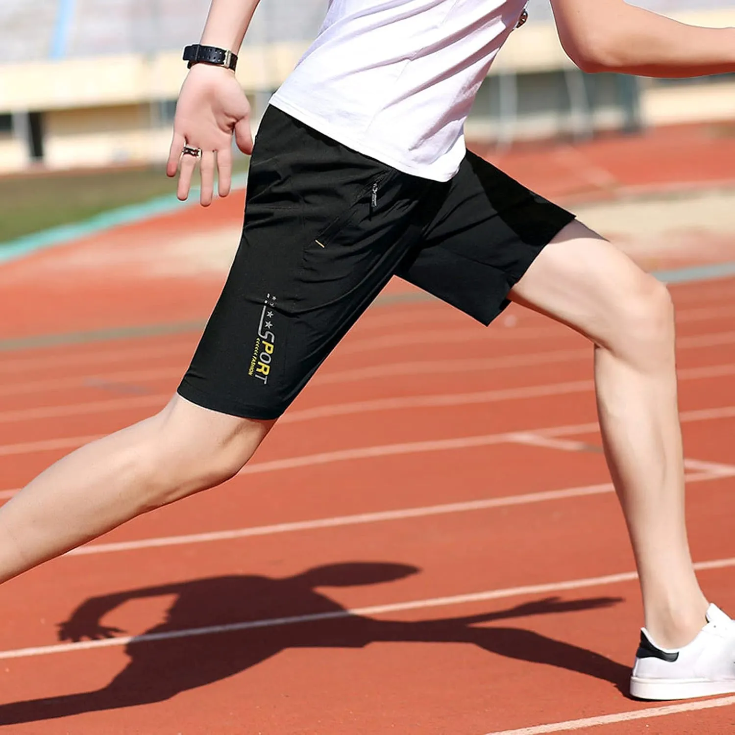 Ymosrh Men's Athletic Shorts Gym Shorts Quick Dry Lightweight Training Running Jogger Zipper Pockets Shorts, M-5XL