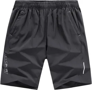 Ymosrh Men's Running Athletic Shorts Lightweight Quick Dry Workout Gym Shorts with Zipper Pocket, M-5XL