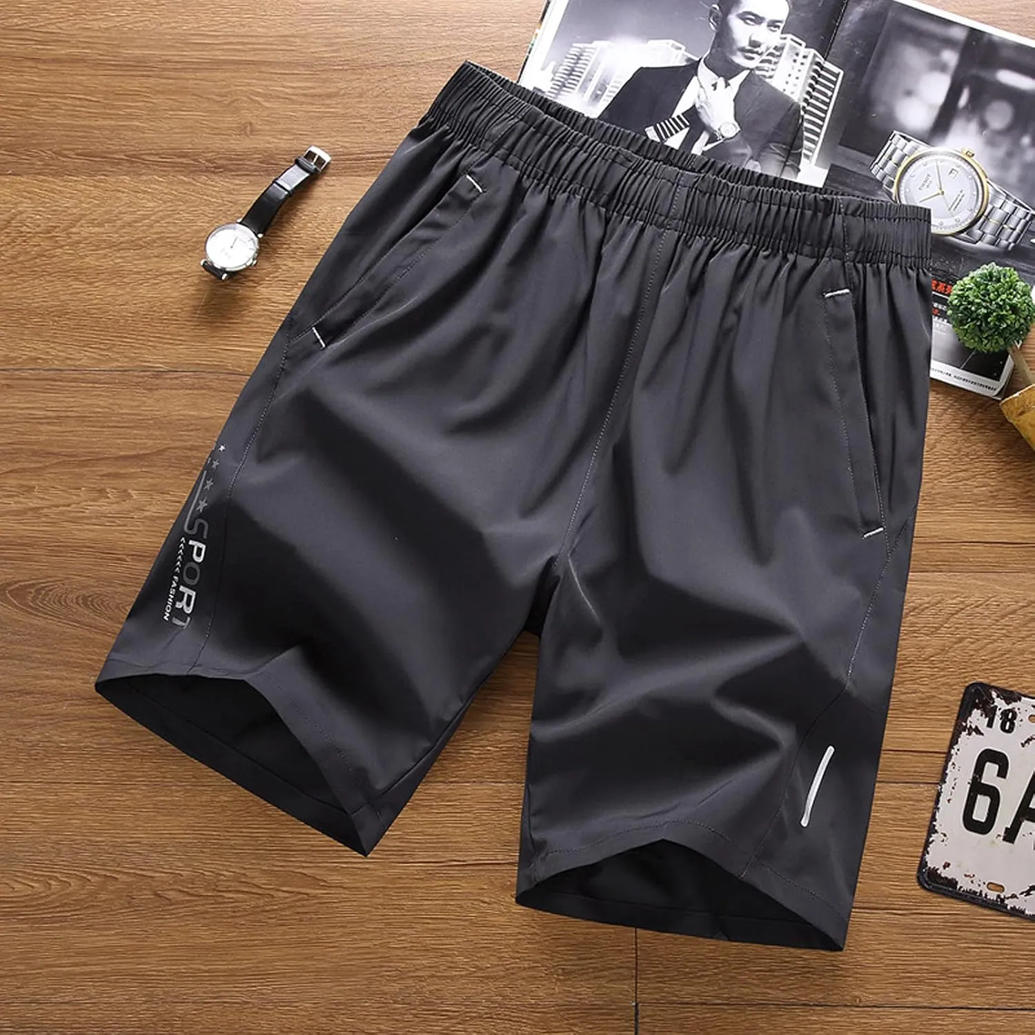 Ymosrh Men's Running Athletic Shorts Lightweight Quick Dry Workout Gym Shorts with Zipper Pocket, M-5XL