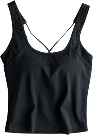 Yoga Tank Top for Women with Built in Bra Cotton Padded Plain Sports Bra Fitness Workout Running Shirts