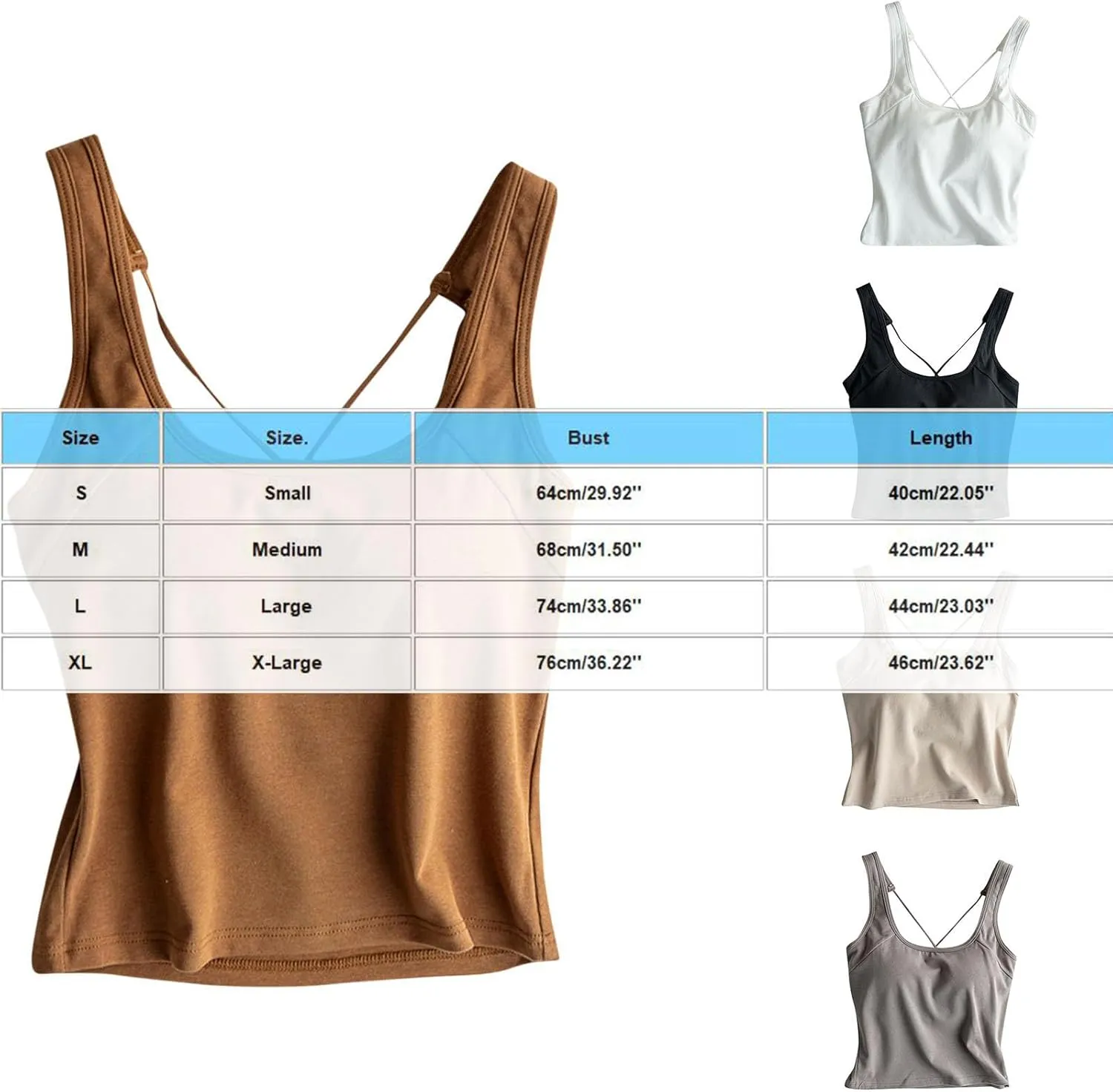 Yoga Tank Top for Women with Built in Bra Cotton Padded Plain Sports Bra Fitness Workout Running Shirts
