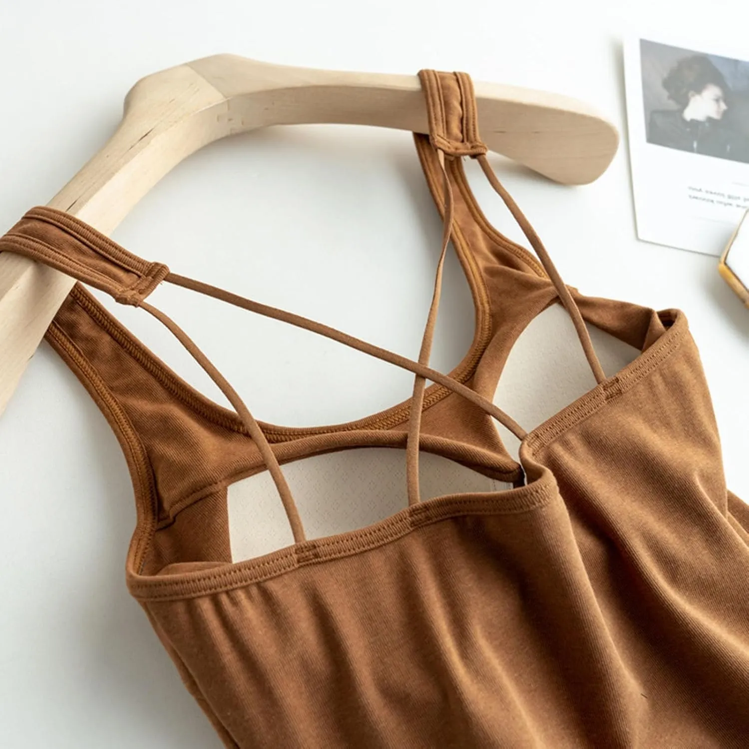 Yoga Tank Top for Women with Built in Bra Cotton Padded Plain Sports Bra Fitness Workout Running Shirts